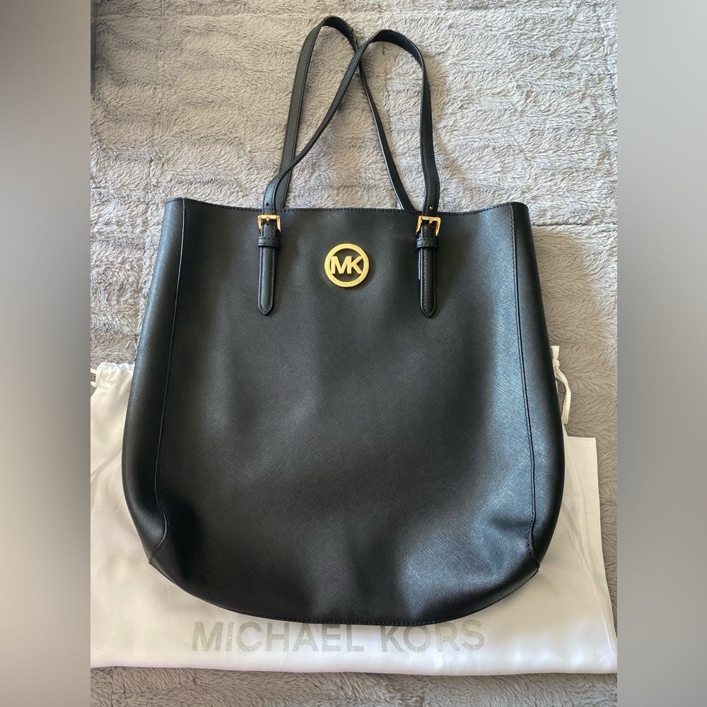 Black Leather Michael Kors Tote Bag